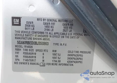 2011 Buick Enclave 1Xl z USA, uszkodzony, nr VIN 5GAKRBED0BJ350863